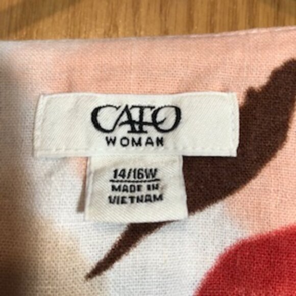 Cato 14W 16W Red Orange White Linen Rayon Floral Jacket Draped Lapels - Picture 2 of 4